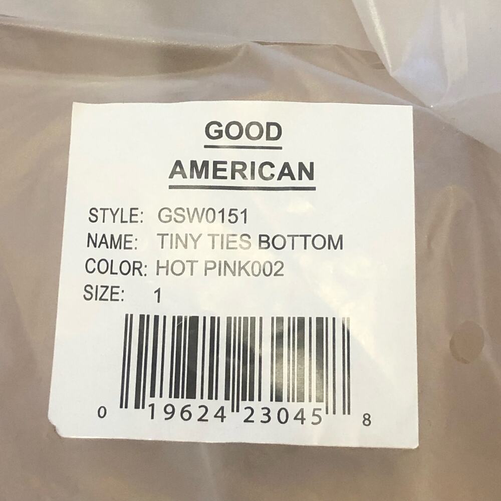Good American Hot Pink Tiny Ties Side Tie Cheeky Swim Bikini Bottom Size 1 - Picture 7 of 8